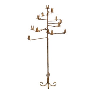 Antique Tall Wrought Iron Floor Candelabra Torchiere For Sale