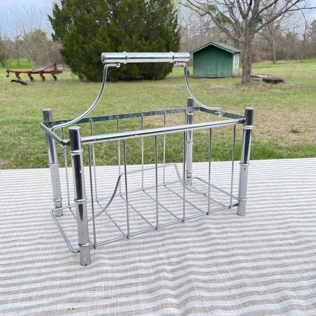 Metal 1970s Hollywood Regency Faux Bamboo Chrome Magazine Holder For Sale - Image 7 of 7