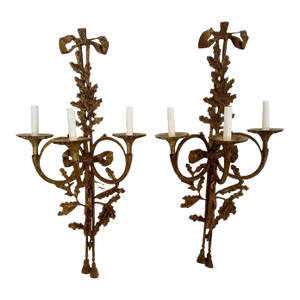 Large Aged Brass French Wall Sconces
