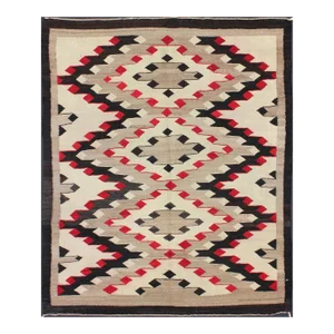 Antique Hand Woven Navajo Style Rug With All Over Geometric in Gray, Red, Black and Cream