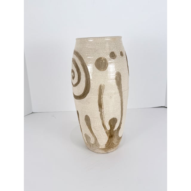 Midcentury Handmade Stoneware Crackle Glaze Vase For Sale - Image 11 of 16