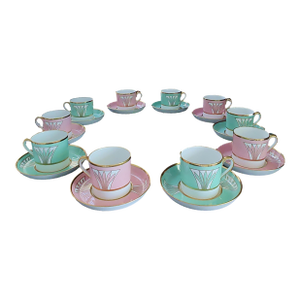 Antique 1941 Copeland Spode 10 Custom Pink & Green Demitasse Set