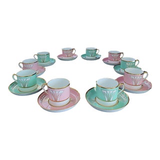 Antique 1941 Copeland Spode Custom Pink & Green Demitasse Set- 24 Pieces For Sale