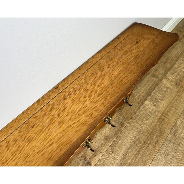 Vintage French Oak 7-Hook Coat Rack with Brass Panel For Sale - Image 9 of 10