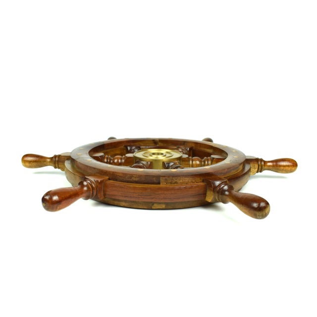 Mid 20th Century Mid 20th Century Wood Boat Steering Wheel Wall Decor For Sale - Image 5 of 8