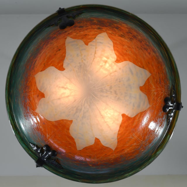 Large French Art Deco Pendant Light by Le Verre Francais Schneider - 1925 Cameo Chandelier France For Sale - Image 11 of 17