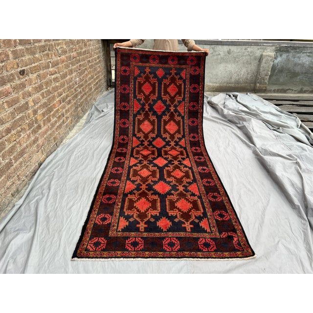 Vintage Afghan Hand-Knotted Runner Rug With Bold Geometric Pattern Rug 4'0x9'5 For Sale - Image 11 of 11