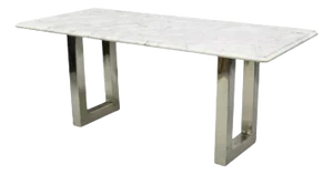 Modern Italian Marble Chrome Double Pedestal Base Rectangular Coffee Table