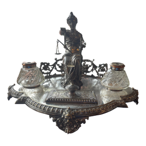 1910s WMF Lady of Justice Silver Plate Gilt Inkwell - Set of 4