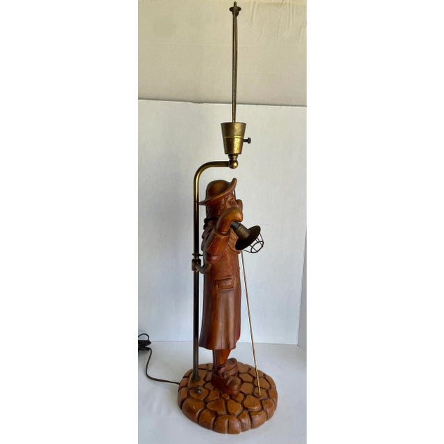 Wood Mid-Century Americana Colonial Figurative Lamplighter Table Lamp For Sale - Image 7 of 13
