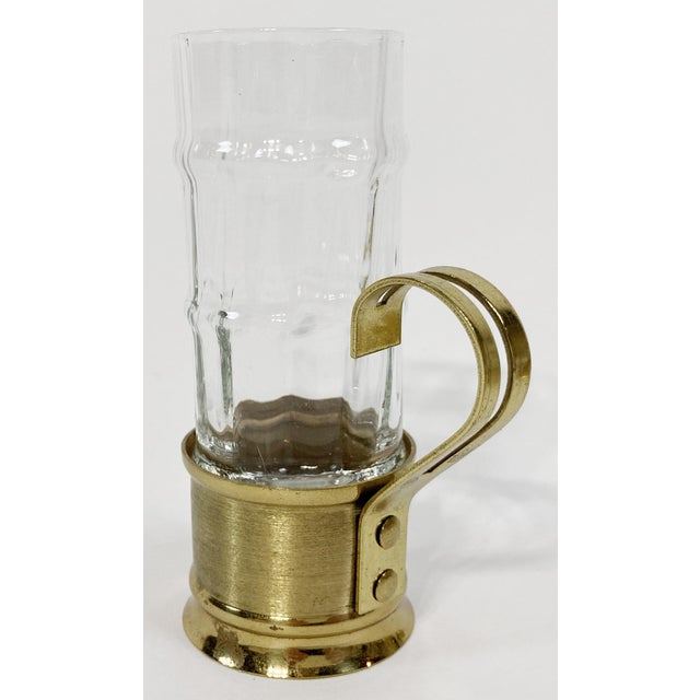 Libbey Glass Co. Vintage Continental Brass Handled Espresso Glasses, Set of 6 For Sale - Image 4 of 7