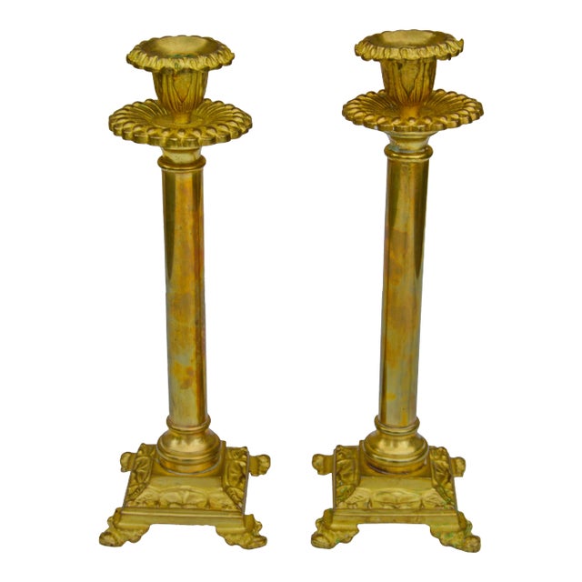 Vintage Brass Candleholders - S/2 For Sale