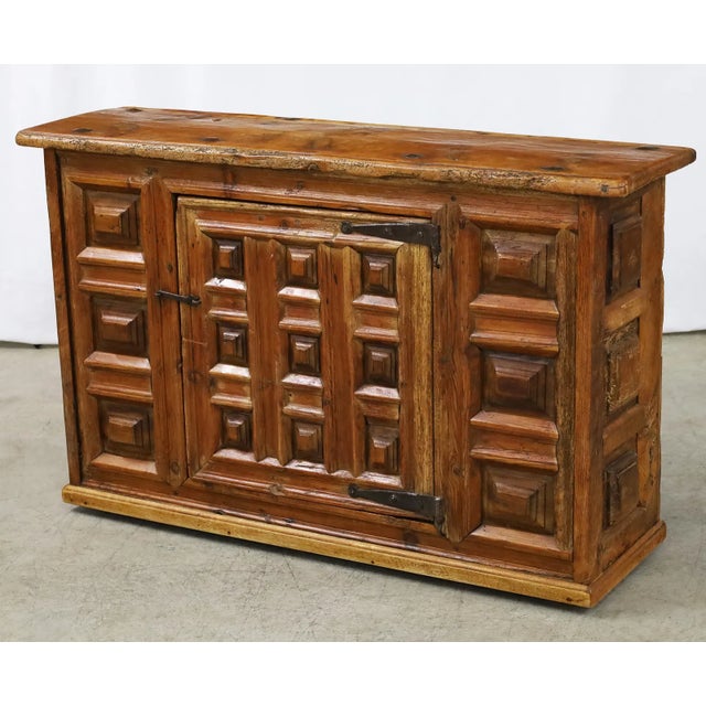 18th Century 18th-Century Spanish Carved Wood Sideboard With Hand-Forged Iron Hardware For Sale - Image 5 of 6