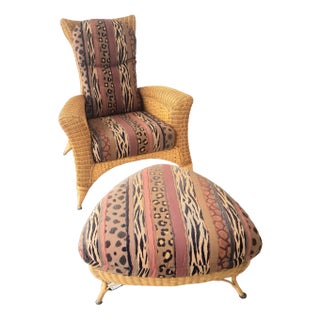 Set of Jungle Style Lounge Chair with Ottoman from Rolf Benz For Sale