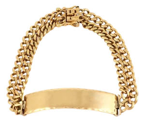 ID Bar Double Chain Link 14k Yellow Gold Bracelet