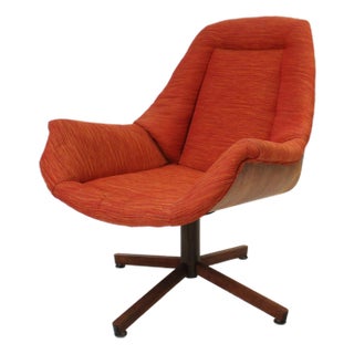 Rare Plycraft George Mulhauser Walnut Upholstered Swiveling Lounge Chair For Sale