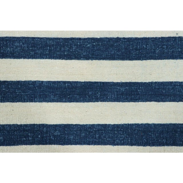 Traditional Rug & Kilim’s Indian Dhurrie Rug in Cool, Coastal Navy Blue and White Stripes For Sale - Image 3 of 8