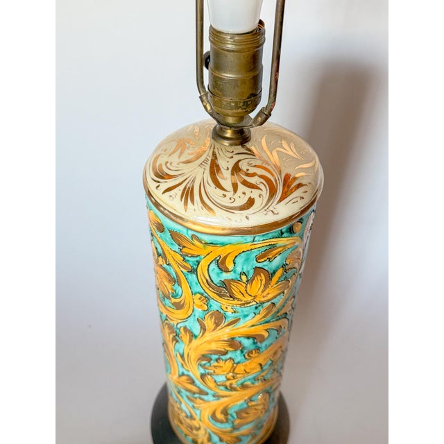 Vintage Italian Scraffito Table Lamp With Gilt Glaze Detail For Sale - Image 9 of 15