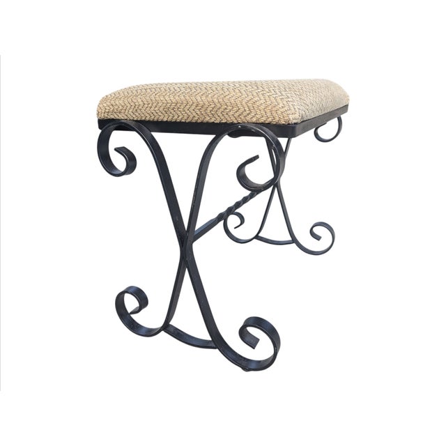 Mid Century Wrought Iron Scrolled Ottoman Footstool For Sale - Image 14 of 16