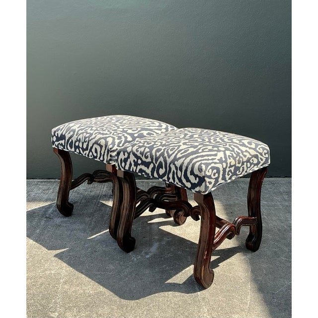 Vintage Carved Wood Low Stools - A Pair For Sale - Image 11 of 12