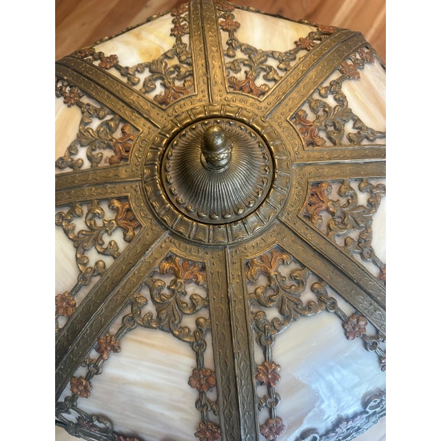 Antique n.w. Art Shade Co. Slag Glass Table Lamp For Sale - Image 10 of 17