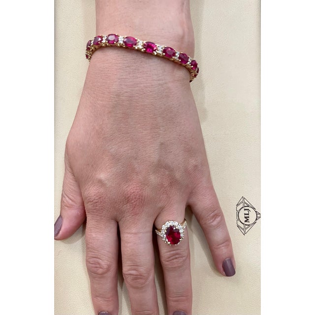 24 Carat Ruby & 1 Carat Diamond Affordable Tennis Bracelet 14 Karat Yellow Gold For Sale In New York - Image 6 of 18