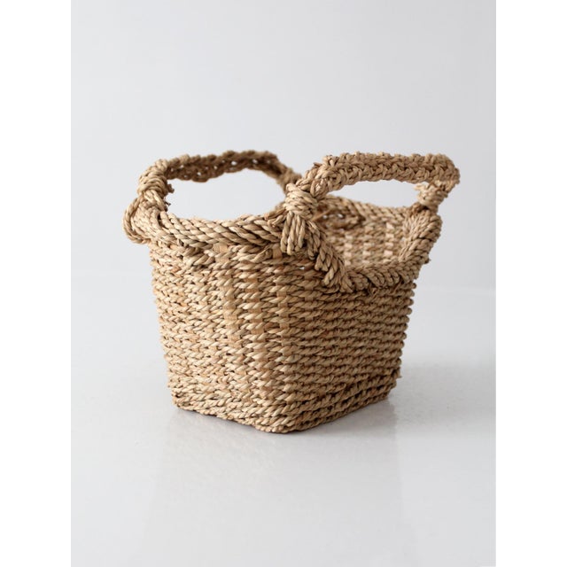 Wood Vintage Woven Basket With Handles For Sale - Image 7 of 13