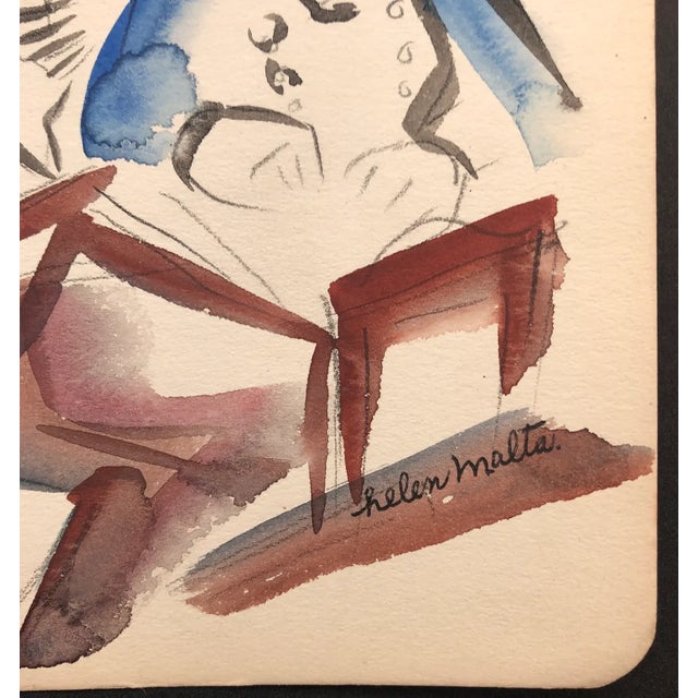 1930s Helen Malta Interior Scene with Figures Painting For Sale - Image 4 of 5