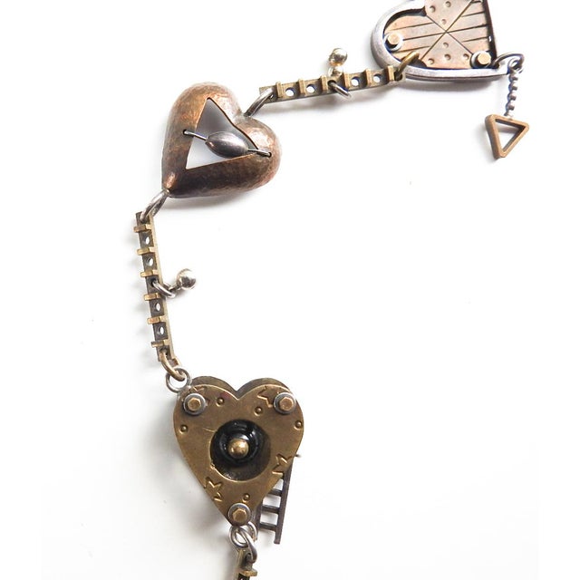 Vintage Thomas Mann Sterling and Brass Heart Charm Necklace For Sale In Seattle - Image 6 of 12