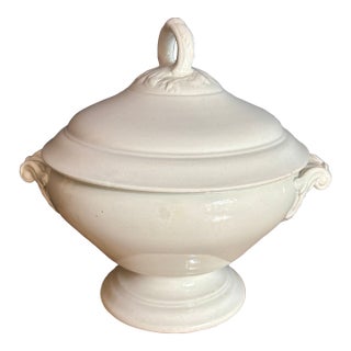 Antique French White Ironstone Soup Tureen, Keller & Guérin Lunéville, C. 1880-1920 For Sale