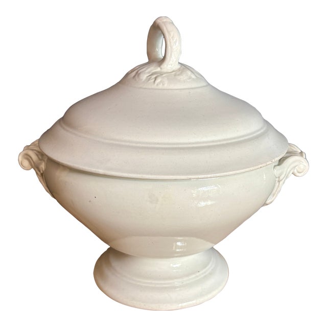Antique French White Ironstone Soup Tureen, Keller & Guérin Lunéville, C. 1880-1920 For Sale