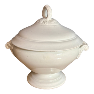 Antique French White Ironstone Soup Tureen, Keller & Guérin Lunéville, C. 1880-1920