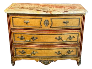 Antique French Provincial Louis XV Marble Top Three-Drawer Commode