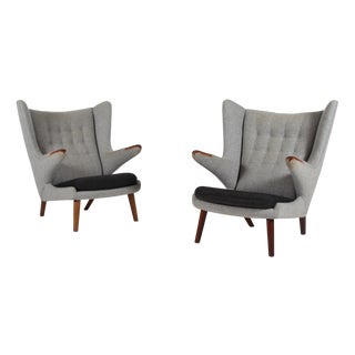 Papa Bear Chairs with Grey Hallingdal Upholstery by Hans J. Wegner, Denmark, 1960s, Set of 2 For Sale