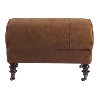 Transitional Leather Brice Ottoman, Chestnut For Sale