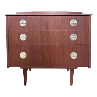 Mid-Century Danish Style Chest of Drawers in Teak Veneer with Brass Handles, 1960s For Sale