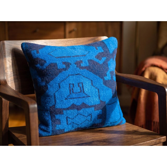 Navy Blue Vintage Turkish Rug Cushion Cover For Sale - Image 8 of 11