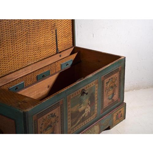 Metal Antique Marriage Chest in Painted Pine, Central Europe, 1841 For Sale - Image 7 of 18