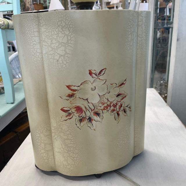 Metal Vintage Toleware Pug Lamp With Hand Painted Striped Shade For Sale - Image 7 of 10