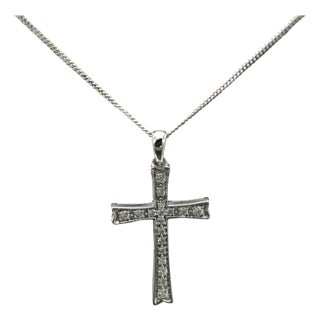 The Adwen: Ladies 14K Gold and Diamond Cross Necklace For Sale