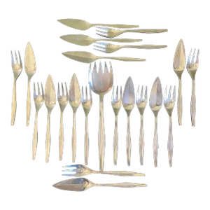 Christofle Mid Century Fish Service Flatware Set & Serving Fork, Set of 22