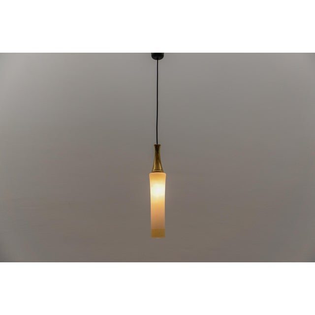 Gold Vintage German Cylindrical Glass Hanging Lamp with Brass, 1960s For Sale - Image 8 of 12