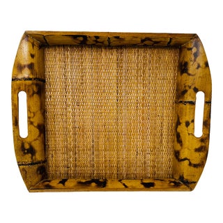 Vintage Bamboo Rattan Serving Tray For Sale