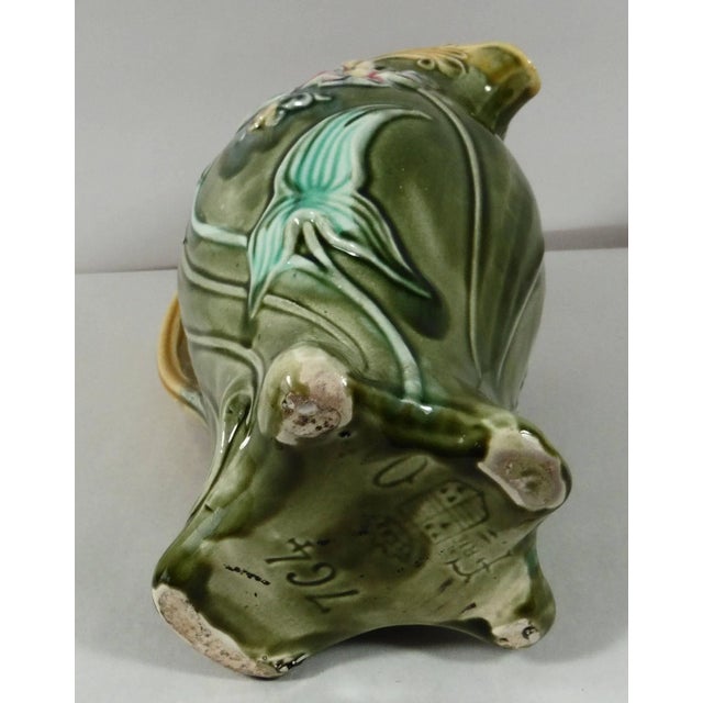 1900 - 1909 Early 1900s Majolica Pink Flowers Pitcher Onnaing For Sale - Image 5 of 6