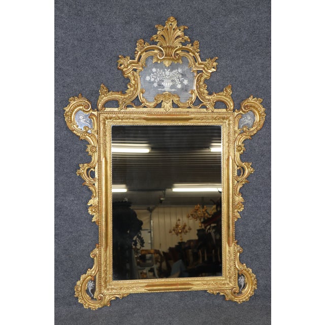 1920s Fantastic Gilded George III Style Mirror With Etched Glass Panel 1920s Era For Sale - Image 5 of 7