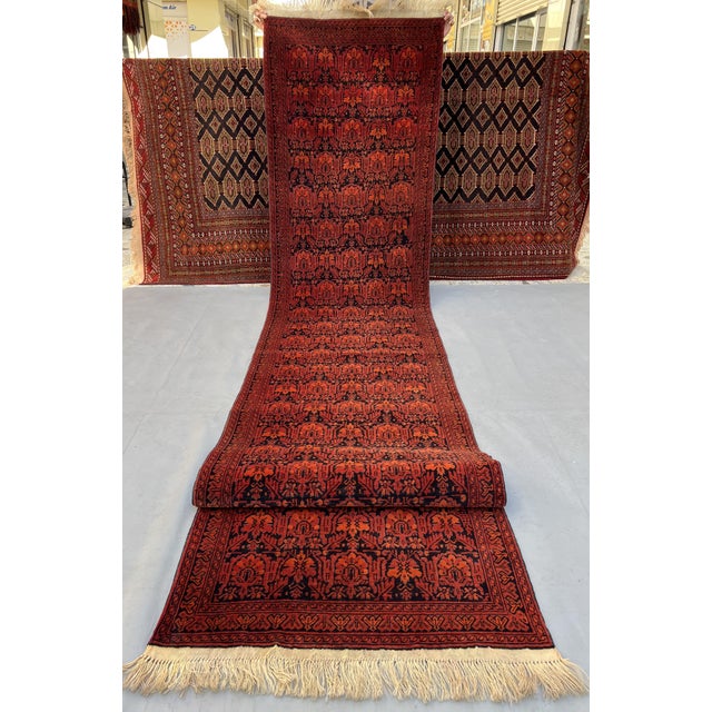 Vintage Afghan Mir Saraband Boteh Miri All-Over Hall Runner - 3'9" X 17'1" For Sale - Image 6 of 11