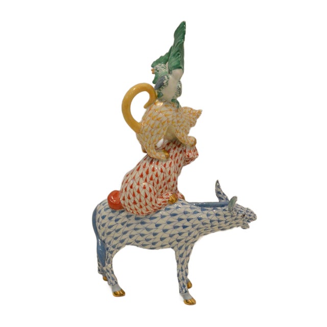 Blue Herend Reserve Collection "Town Musicians of Bremen" Multi-Color Fishnet Figurine For Sale - Image 8 of 13