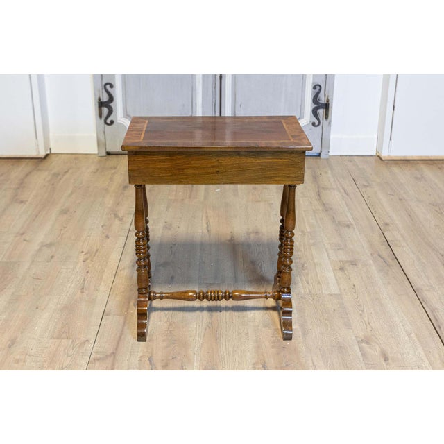 Italian Italian 19th Century Walnut Side Table with Inlaid Banding and Turned Legs For Sale - Image 3 of 12