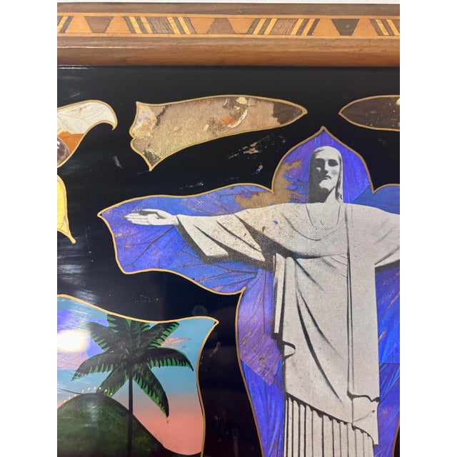 Antique Brazilian Butterfly Wing Tray, Christ the Redeemer, Rio De Janeiro For Sale - Image 4 of 8