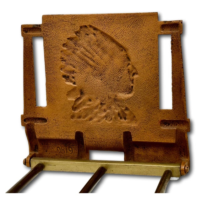 Unusual Antique 1910s Cast Iron American Indian Motif Telescoping Adjustable Size Bookend Rack With Nice Original Paint For Sale - Image 15 of 18
